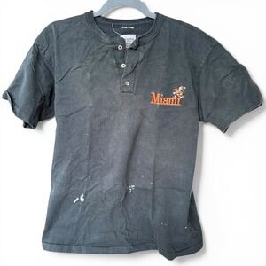 Vintage University of Miami Henley Shirt Mens L/XL